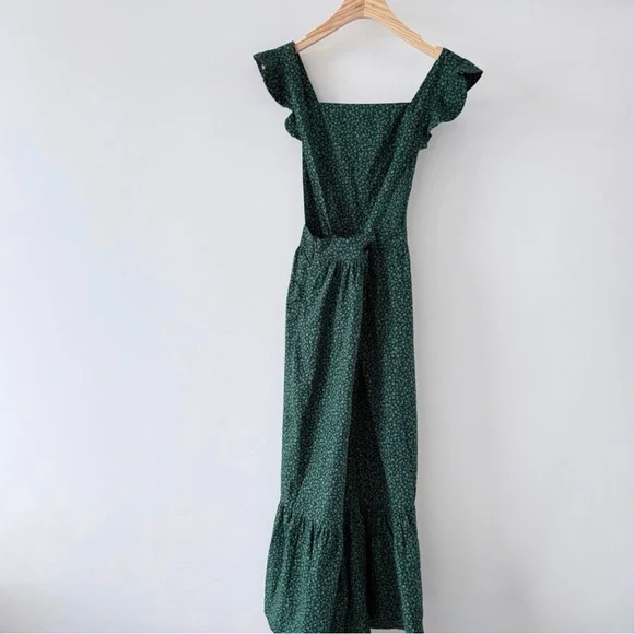 Zara Green Floral Midi Dress Ruffle Strap Square Neck Cottagecore Size S - Picture 8 of 16